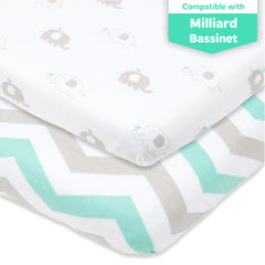 Cotton Jersey Bedside Sleeper Fitted Sheets, 2 Pack – Elephants & Chevron