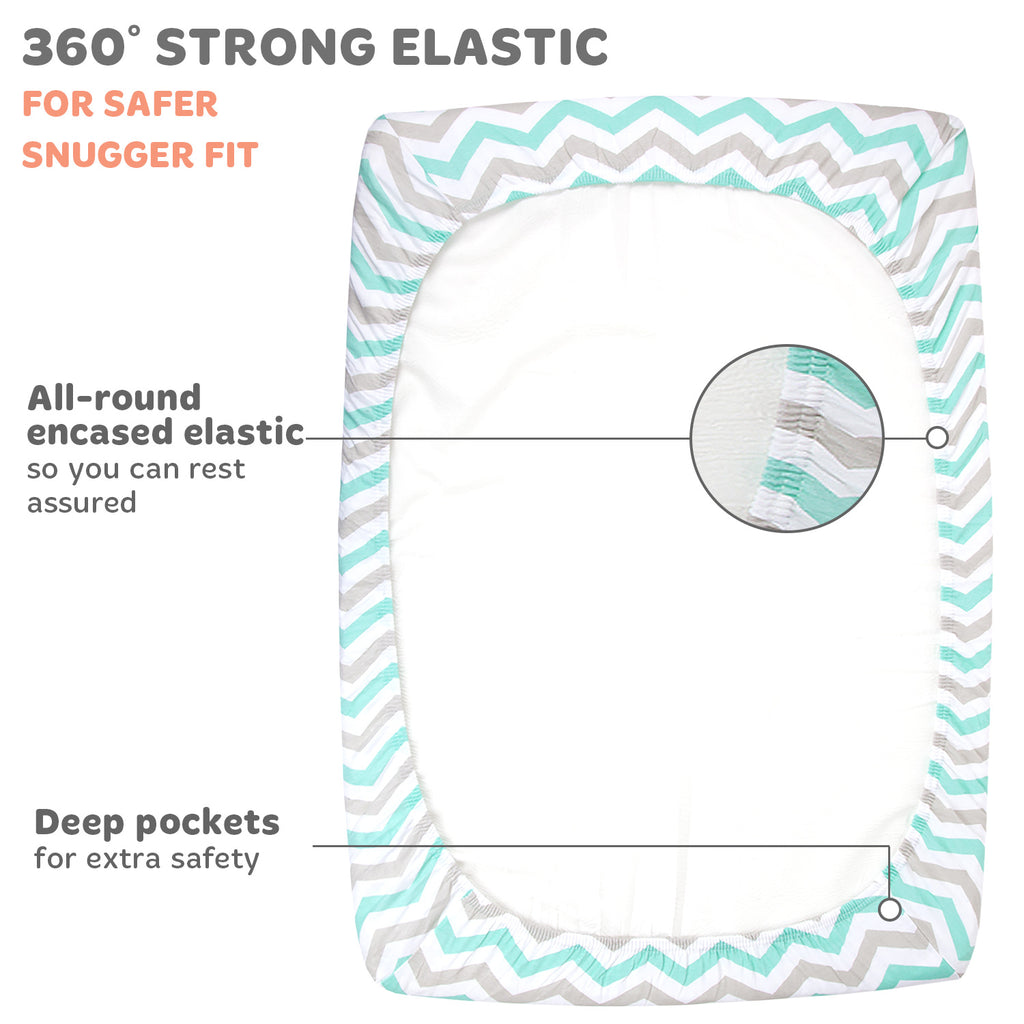 Cotton Jersey Bedside Sleeper Fitted Sheets, 2 Pack – Elephants & Chevron