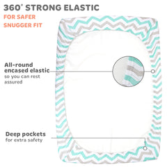 Cotton Jersey Bedside Sleeper Fitted Sheets, 2 Pack – Elephants & Chevron