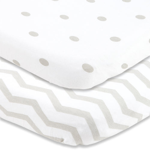 Fitted Sheets for Graco Pack n Play Playards (24 x 38 inch) - Polka Dots and Chevrons (2 Pack)