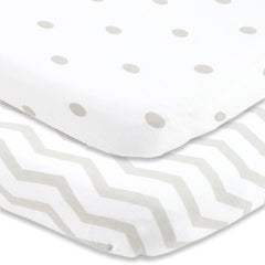 Cotton Jersey Cradle / Co Sleeper Fitted Sheets, 2 Pack – Polka Dots & Chevron
