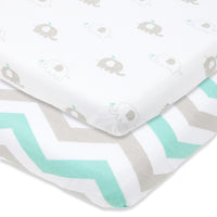 Fitted Sheets for Cradles Cosleepers Arms Reach and Ingenuity (18 x 36 inch) - Elephants and Chevrons (2 Pack)