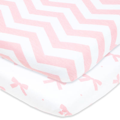 Fitted Sheets for Cradles Cosleepers Arms Reach and Ingenuity (18 x 36 inch) Pink Bows & Chevron (2 Pack)