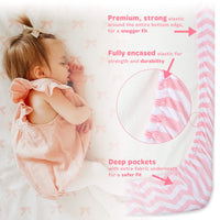 Fitted Sheets for Oval Bassinets (15 x 33 inch) - Pink Bows and Chevrons (2 Pack)
