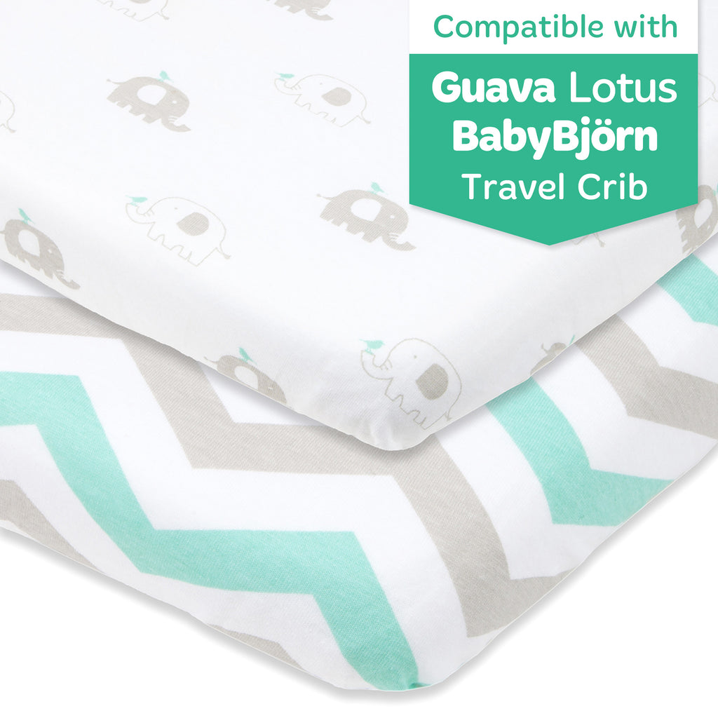 Cotton Jersey Fitted Travel Crib Sheets, 2 Pack – Green