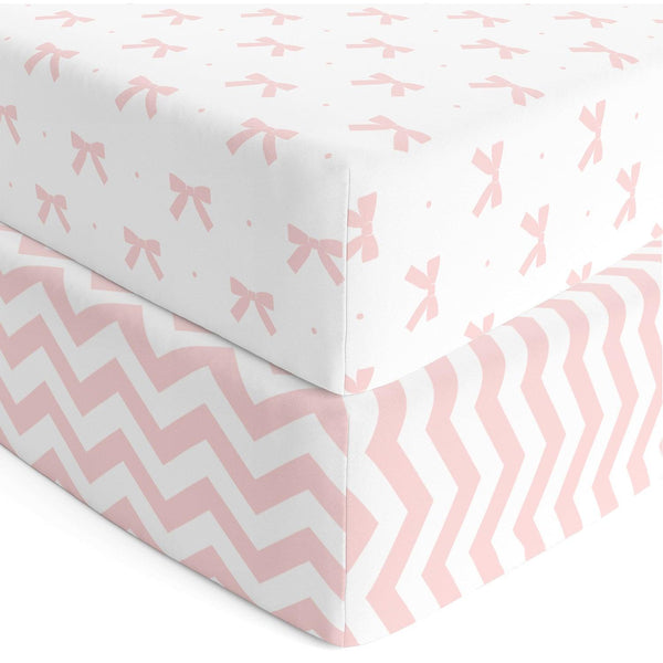 Graco Convertible Crib Sheets - Pink Bows & Chevron