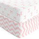 Cotton Jersey Fitted Sheets for Standard Cribs and Toddler Beds (28 x 52 inch) – Pink Bows & Chevron (2 Pack)