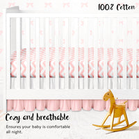 Cotton Jersey Fitted Sheets for Standard Cribs and Toddler Beds (28 x 52 inch) – Pink Bows & Chevron (2 Pack)