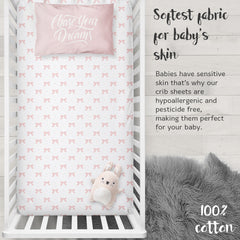 Cotton Jersey Fitted Crib Sheets – 2 Pack – Bows & Chevron
