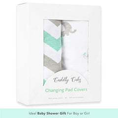 Cotton Jersey Changing Pad Covers, 2 Pack – Elephants & Chevron