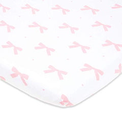 Cotton Jersey Fitted Playard Sheets, 2 Pack – Bows & Chevron