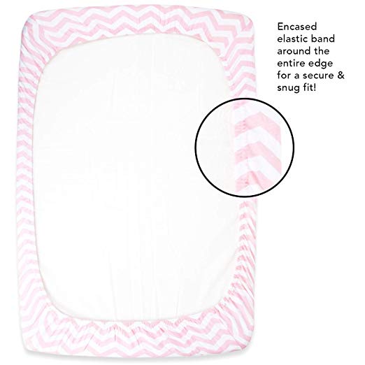 Cotton Jersey Fitted Playard Sheets, 2 Pack – Bows & Chevron