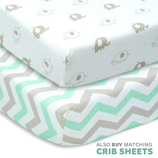 Cotton Jersey Changing Pad Covers, 2 Pack – Elephants & Chevron