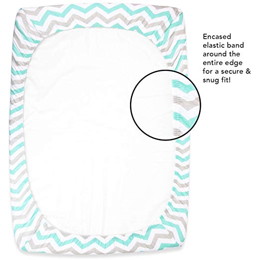 Cotton Jersey Fitted Playard Sheets, 2 Pack – Elephants & Chevron