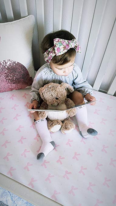 Cotton Jersey Fitted Playard Sheets, 2 Pack – Bows & Chevron