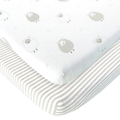 Cotton Jersey Bassinet Fitted Sheets, 2 Pack – Stripes & Lamb