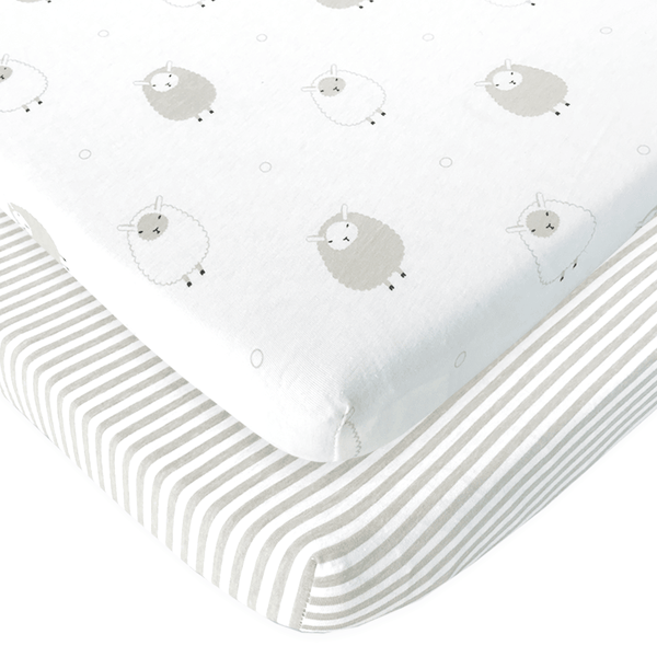 Newton Baby Deluxe Travel Crib & Play Yard Bassinet Sheets - Stripes and Lamb