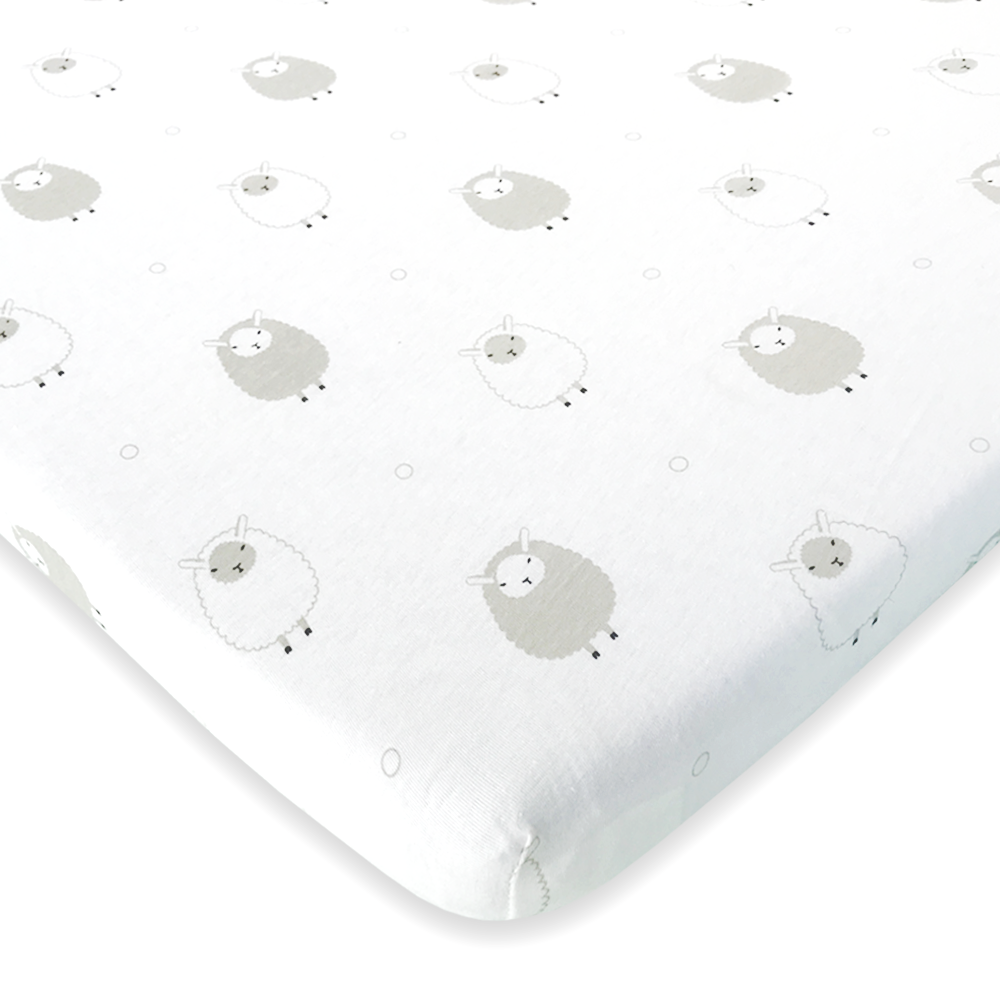 Cotton Jersey Bassinet Fitted Sheets, 2 Pack – Stripes & Lamb